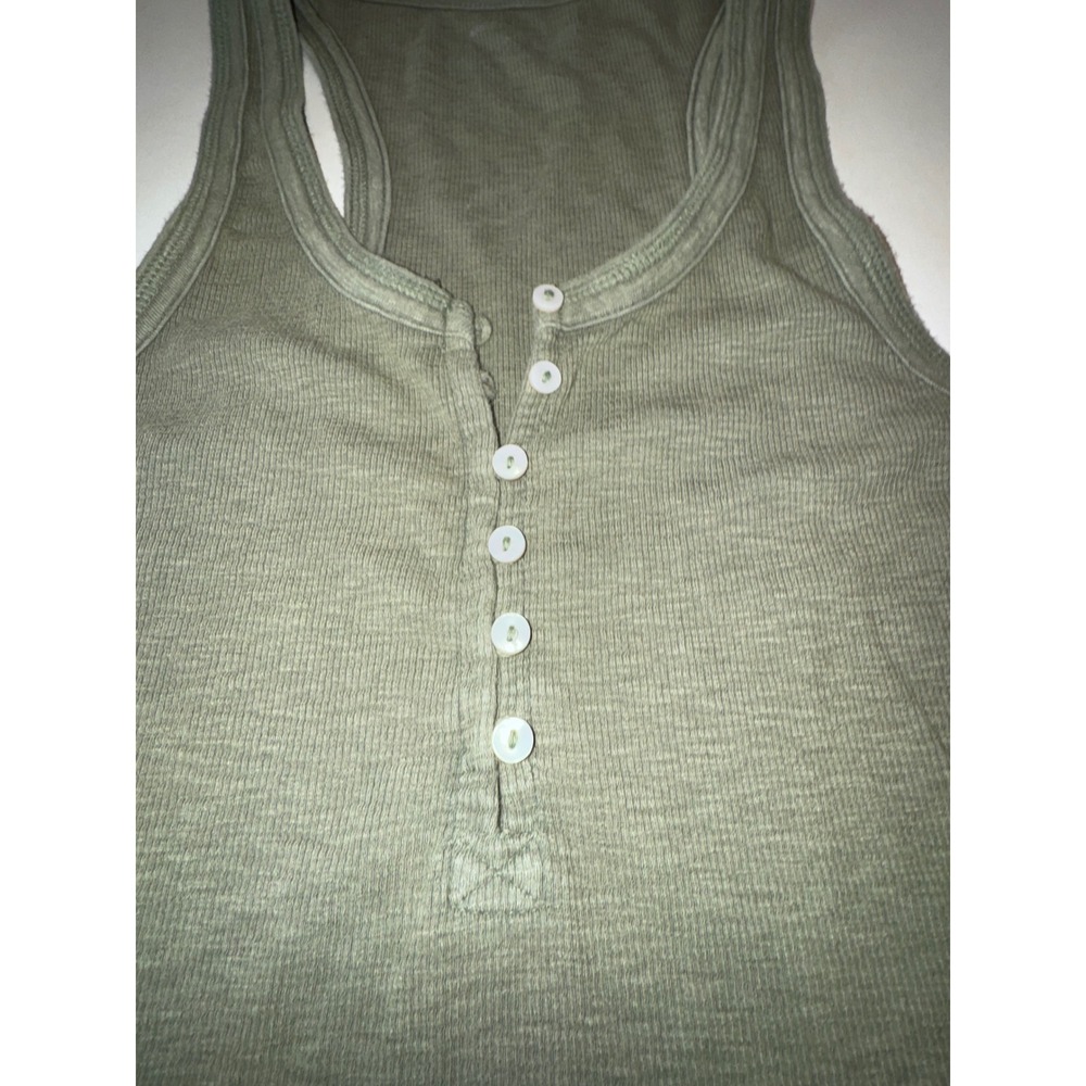 Aerie Y2K Womens Henley Tank Top Olive Green Ribbed Fairycore Button Front L
